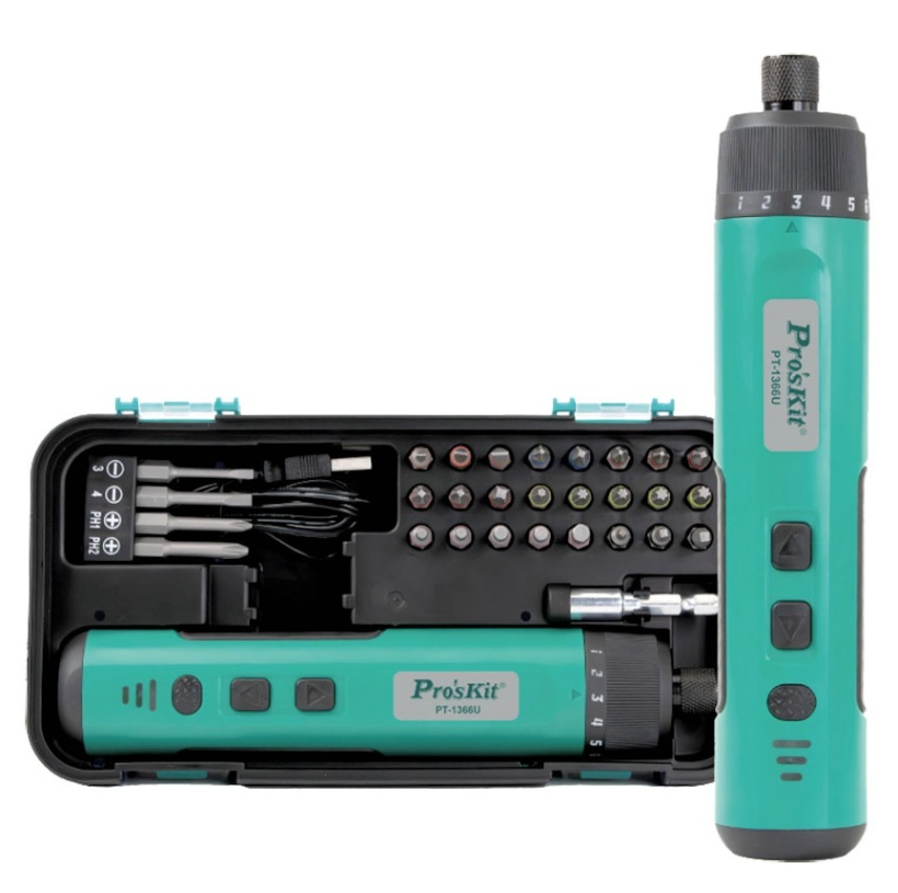 Conjunto de Chaves de Fenda Elétricas PRO'SKIT PT-1366U 3.6V USB com 7+1 Engrenagens de Torque para Manutenção e Reparo de PCs - Faça Você Mesmo